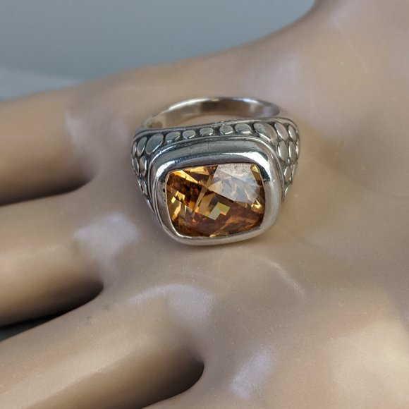 CITRINE STERLING SILVER Square Cut Dot Band Ring - Picture 6 of 15